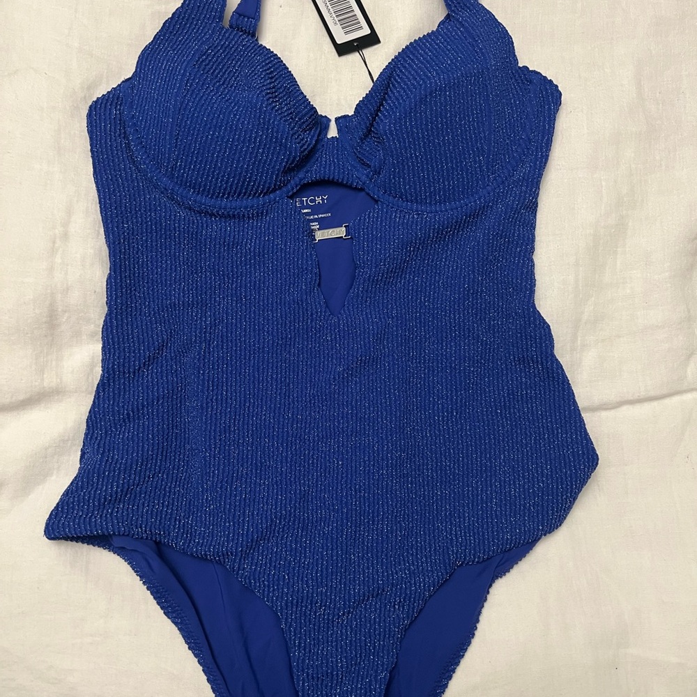 Blue Textured One-Piece Swimsuit